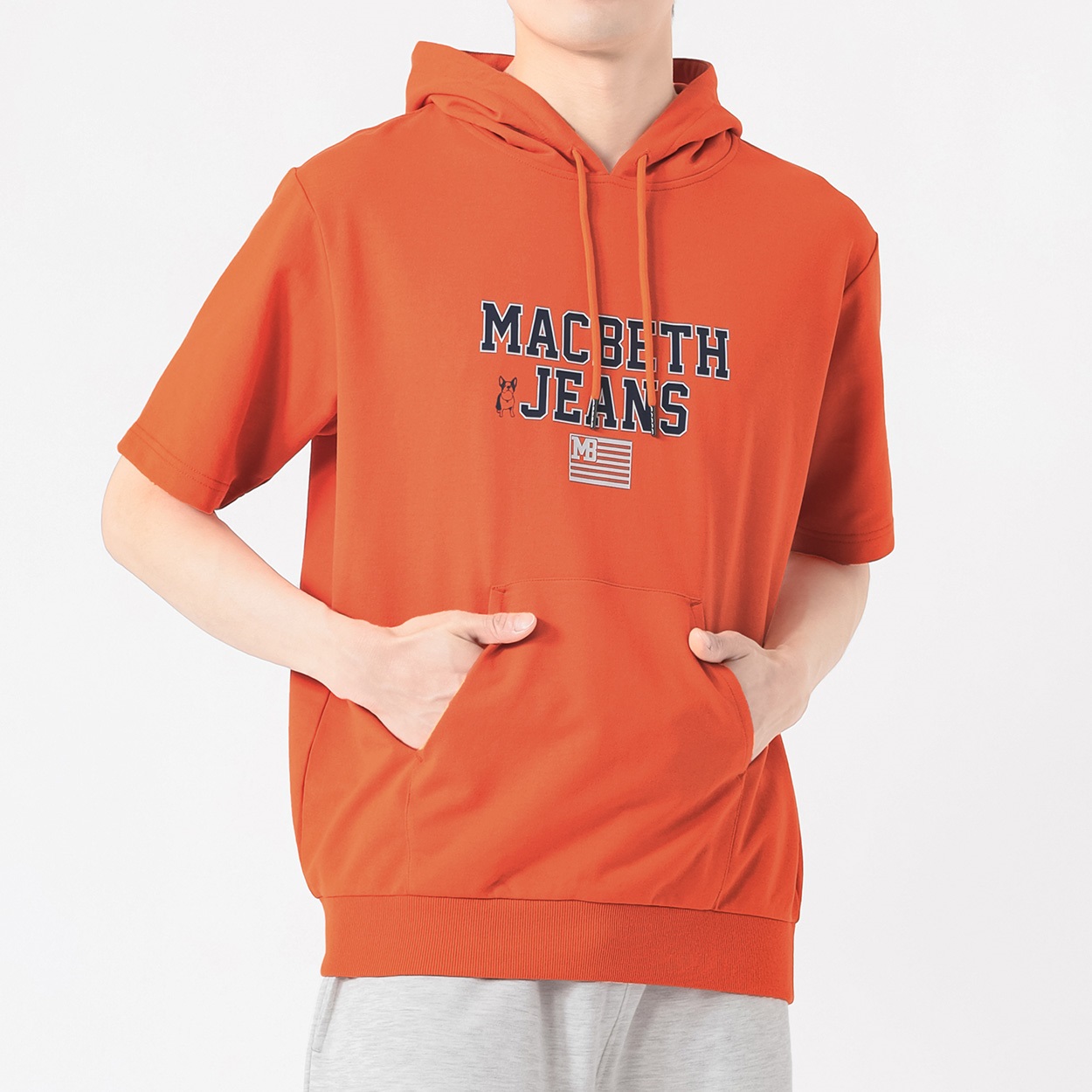 MACBETH 裏毛半袖パーカー メンズ(ダイダイ-M)