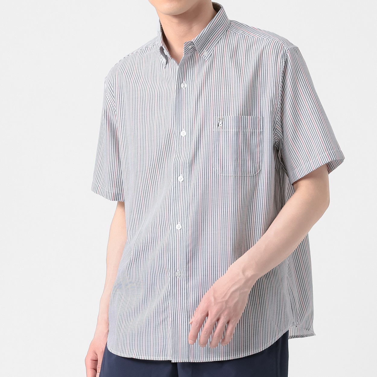 MACBETH(マクベス) 半袖パナマストライプシャツ メンズ(アオ-XL)