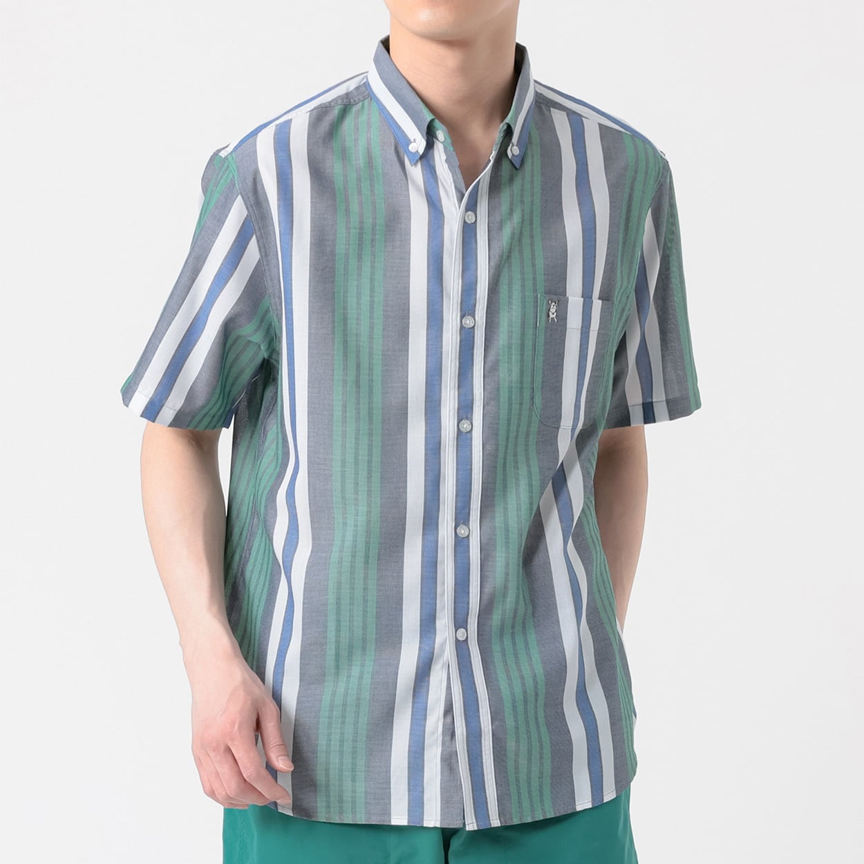 MACBETH(マクベス) 半袖パナマストライプシャツ メンズ(コイアオ-XL)