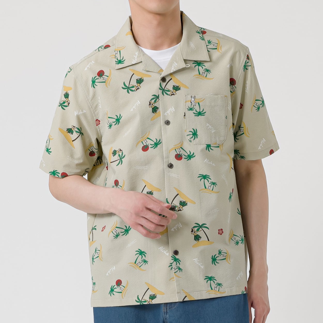 MACBETH(マクベス) 半袖ヤシの木柄シャツ メンズ(ウスチャ-M)