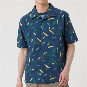 MACBETH(マクベス) 半袖ヤシの木柄シャツ メンズ(コイアオ-M)