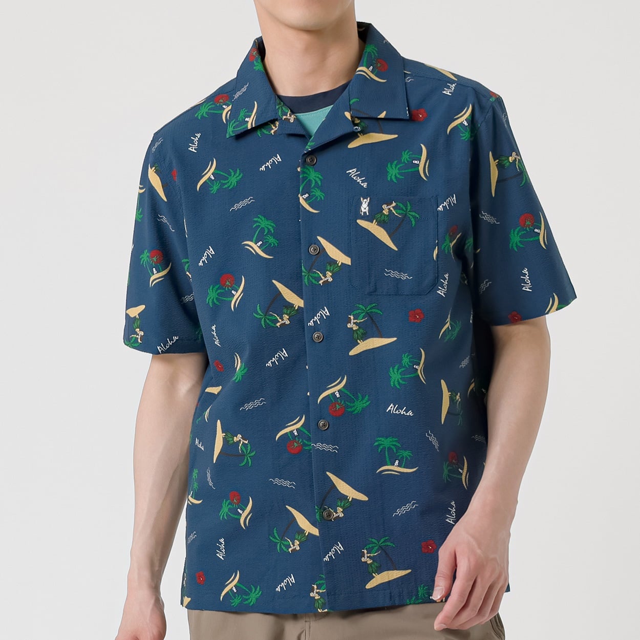 MACBETH(マクベス) 半袖ヤシの木柄シャツ メンズ(コイアオ-XL)