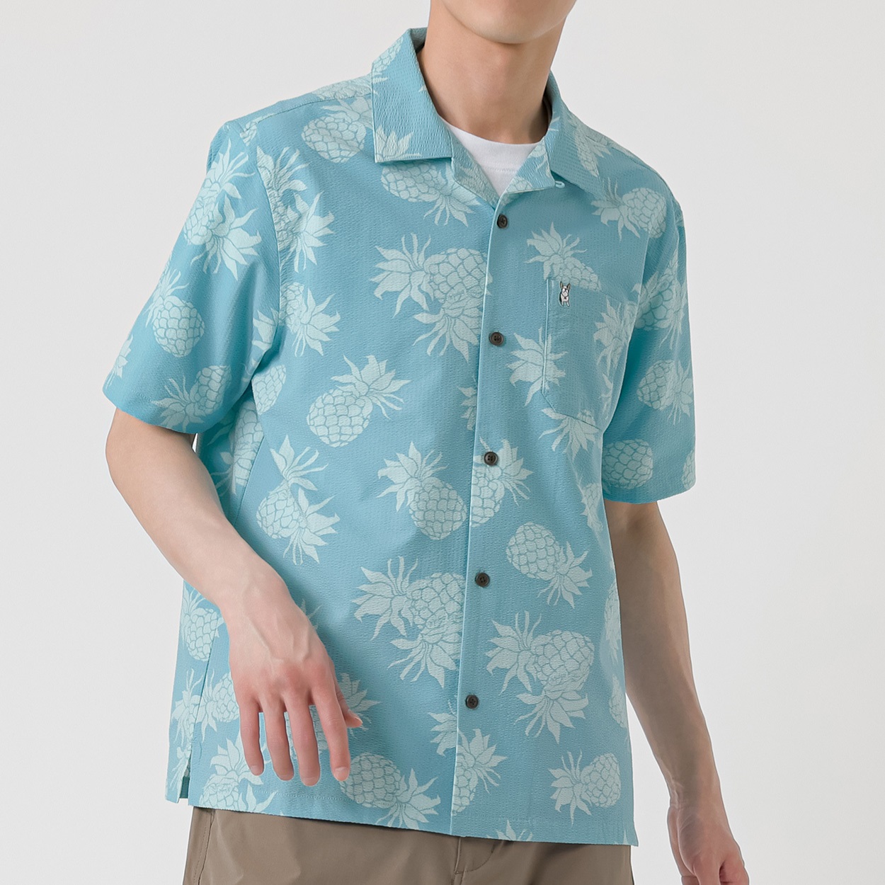 MACBETH(マクベス) 半袖パイナップル柄シャツ メンズ(ウスアオ-XL)