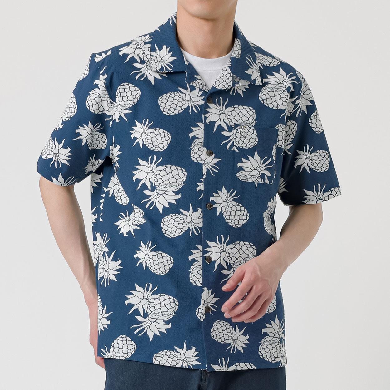 MACBETH(マクベス) 半袖パイナップル柄シャツ メンズ(コイアオ-XL)