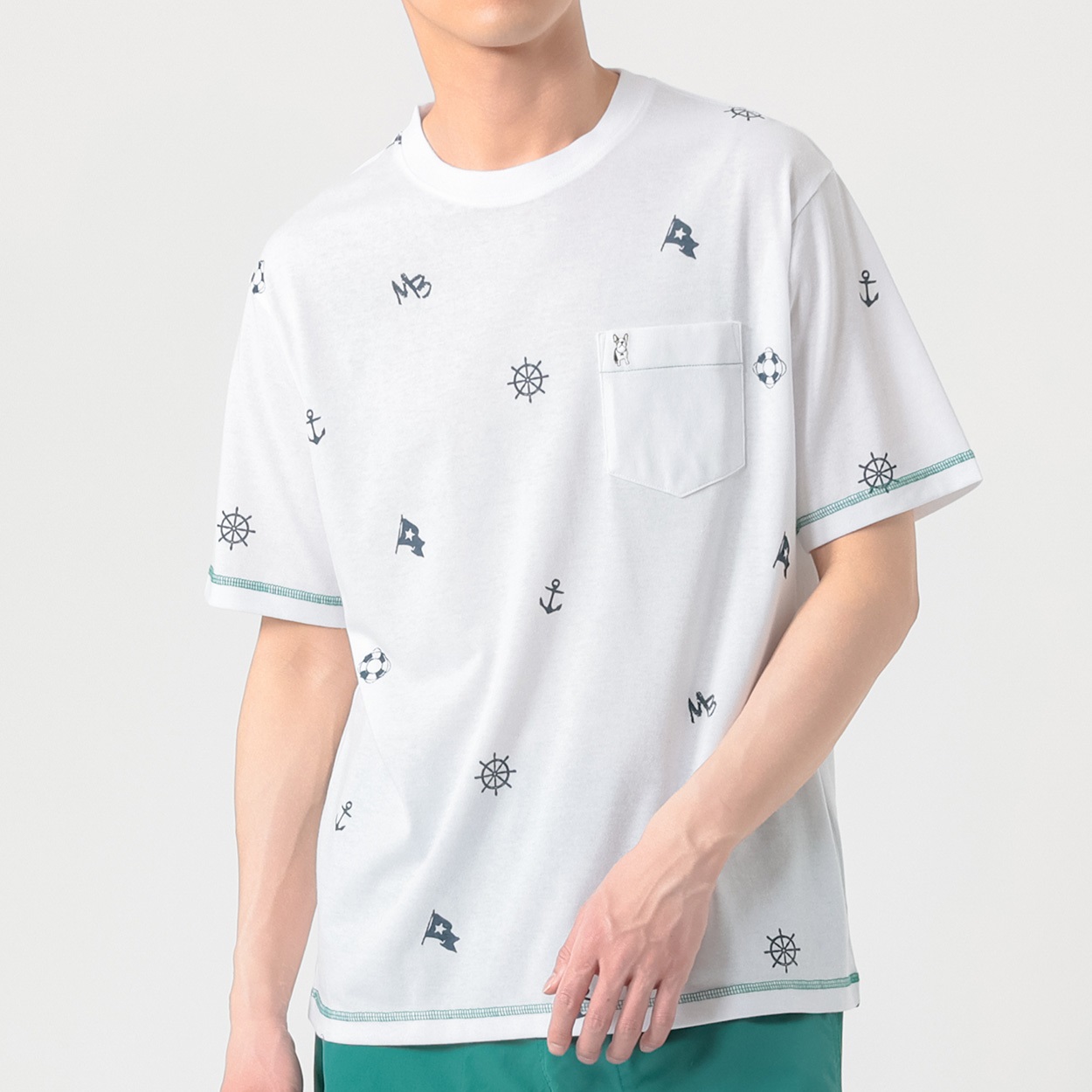 MACBETH(マクベス) マリンプリントTシャツ メンズ(シロ-XL)