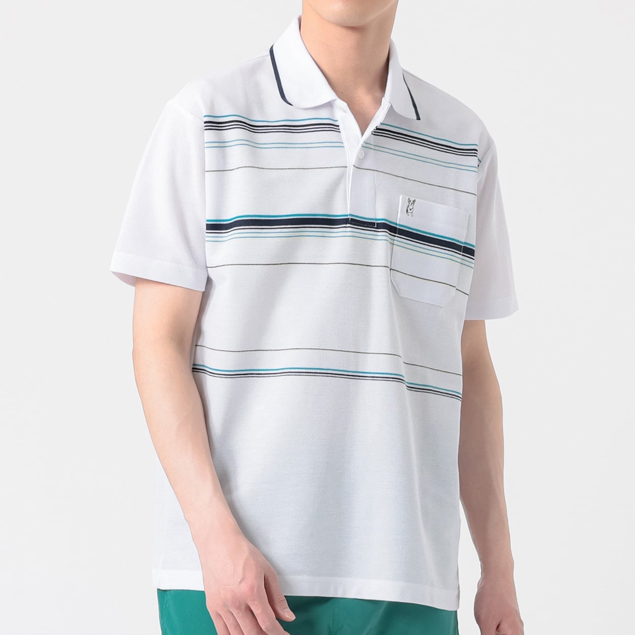 MACBETH(マクベス) 半袖ボーダーポロシャツ メンズ(シロ-XL)