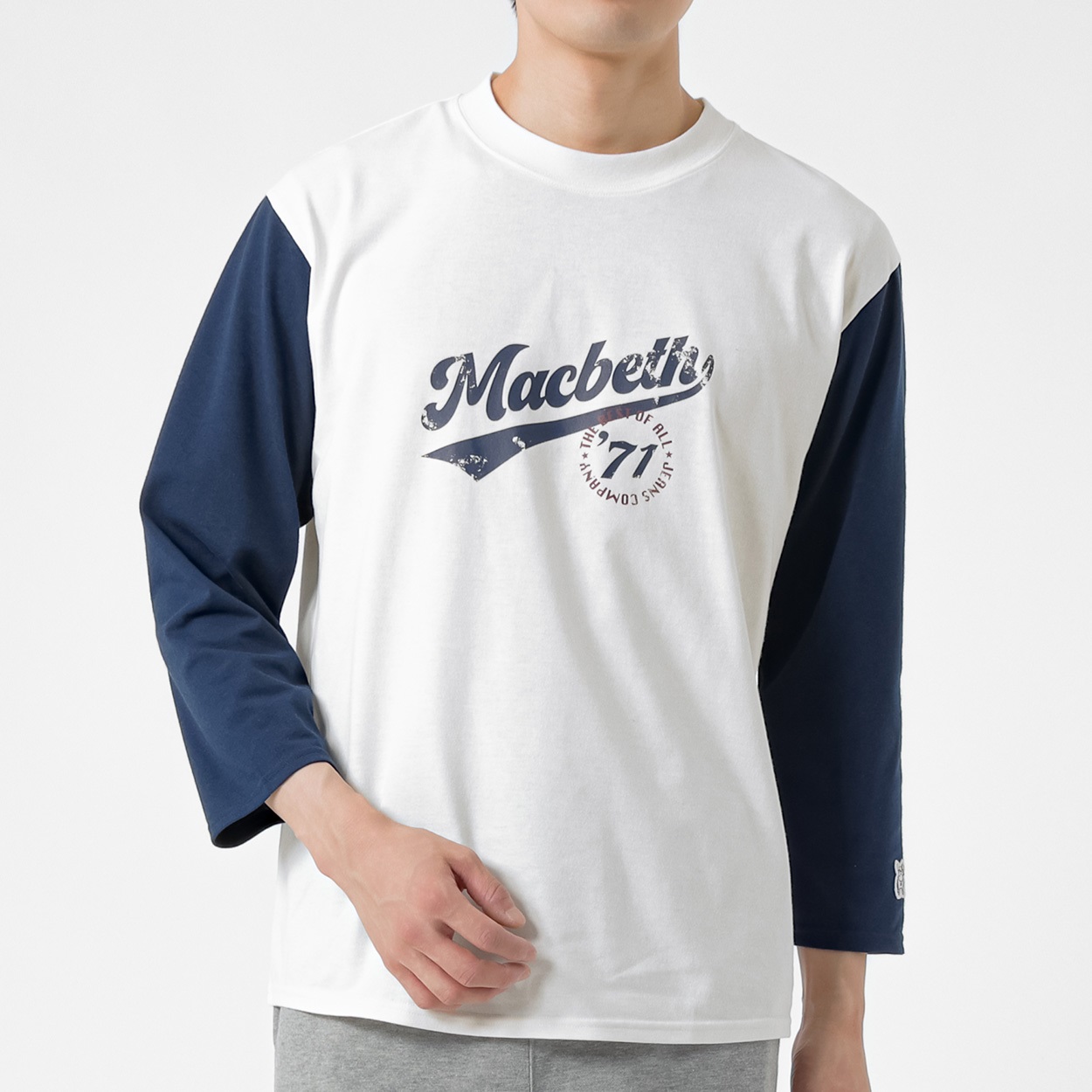 MACBETH(マクベス) 8分袖ベースボールTシャツ メンズ(シロ-L)