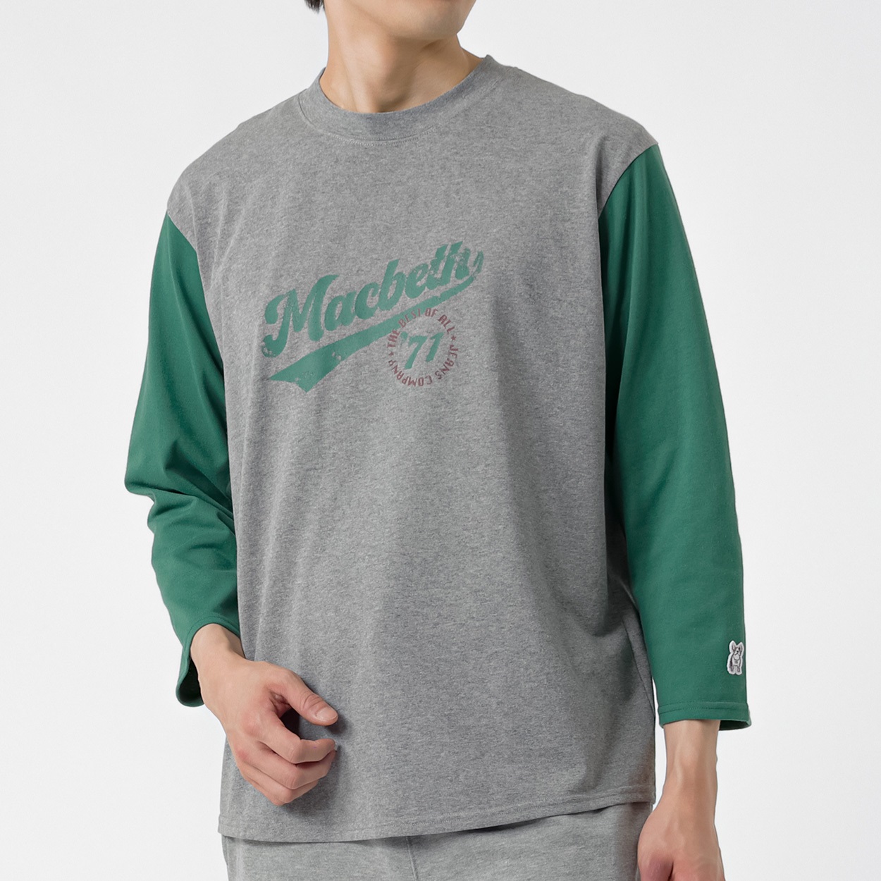 MACBETH(マクベス) 8分袖ベースボールTシャツ メンズ(チャコ－ルグレ－-M)