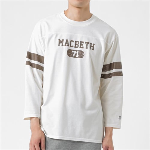 MACBETH(マクベス) 8分袖フットボールTシャツ メンズ(シロ-M)