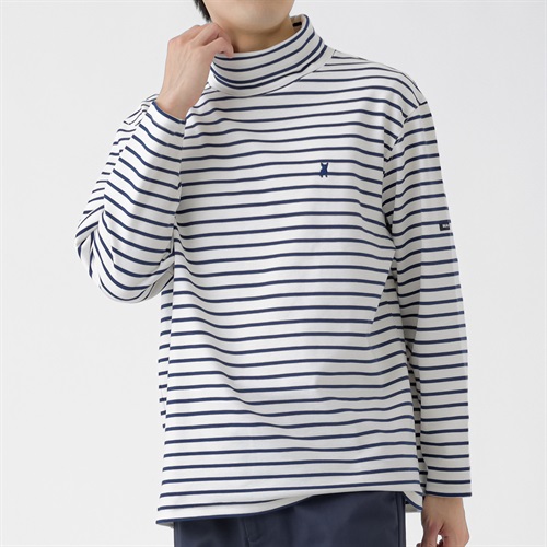 MACBETH(マクベス) モックネックボーダーTシャツ メンズ(シロ-M)