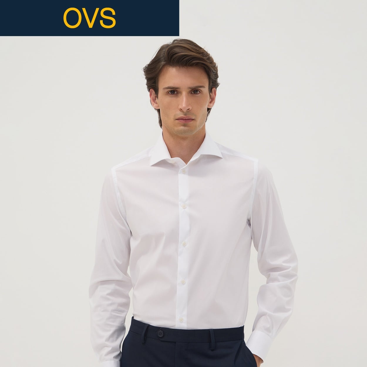 OVS（オヴィエッセ） 長袖スリムシャツ 2695548(オプティカルホワイト-S)