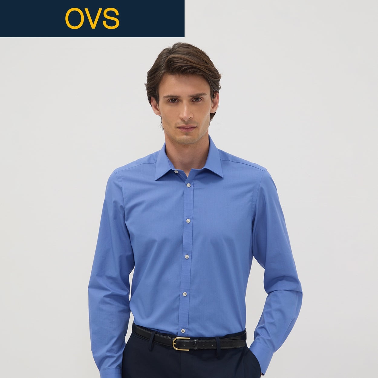 OVS（オヴィエッセ） 長袖スリムシャツ 2767749(オーシャンブルー-S)