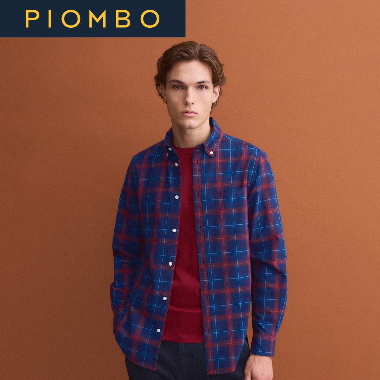PIOMBO（ピオンボ） コットンチェック柄シャツ 2839971(ブルー/レッド-L)