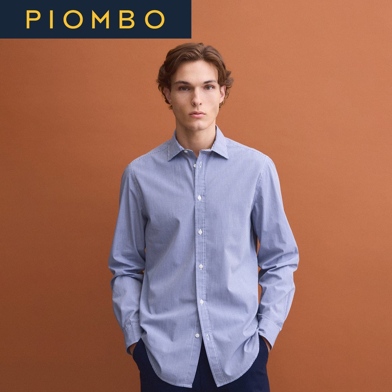 PIOMBO（ピオンボ） コットンチェック柄シャツ 2839986(スカイブルー/ブラウン-M)