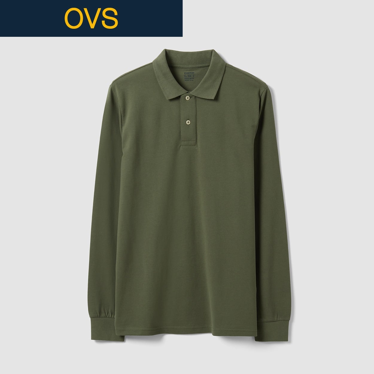 OVS（オヴィエッセ） コットン長袖ポロシャツ 2853161(オリーブグリーン-S)