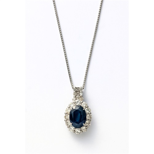 プラチナサファイア1.0ct/ダイヤ計0.3ctネックレス(鑑別カード付)<06 従販>