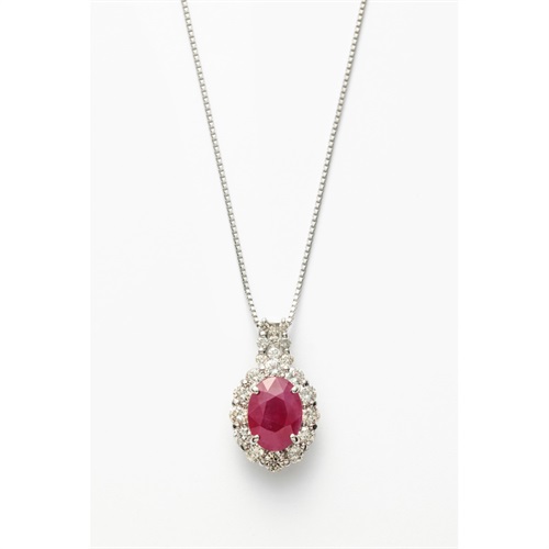 プラチナルビー0.7ct/ダイヤ計0.3ctネックレス(鑑別カード付)<06 従販>