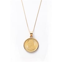 24金(純金)チャールズ国王メイプルリーフ1/10オンスコイン・18金チェーン枠ネックレス<07 超ナツ>(キン-フリー)