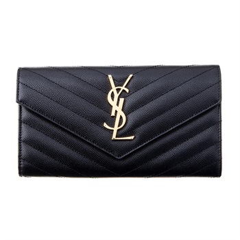 SAINT LAURENT(サンローラン) カサンドラ SAINT LAURENT マトラッセ ラージ フラップウォレッ 372264 BOW01 1000<07 超ナツ>(ブラック-フリー)