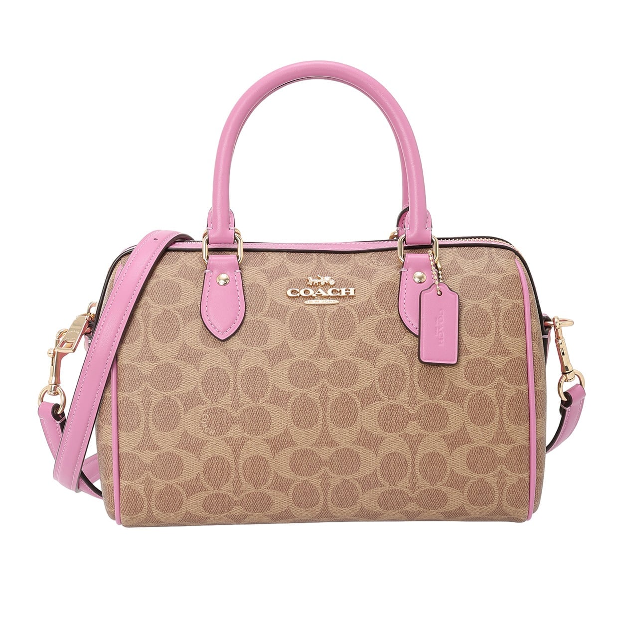 COACH(コーチ) ローアン サッチェル バッグ・シグネチャー キャンバス CV961 IMXVS<07 超ナツ>(タン/フューシャ-フリー)