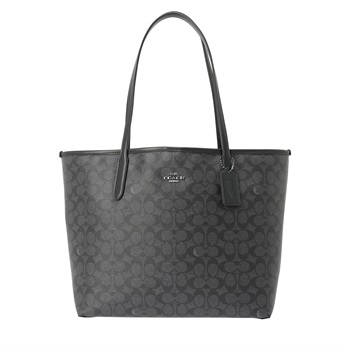 COACH(コーチ) シティ トート バッグ・シグネチャー キャンバス CV976 QBMI5<07 超ナツ>(チャコール/ブラック-フリー)