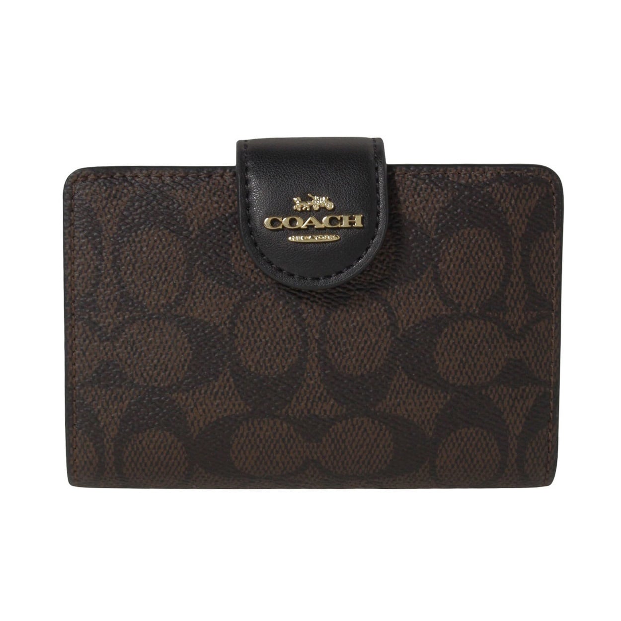 COACH(コーチ) ミディアム コーナー ジップ ウォレット・シグネチャー キャンバス CW786 IMXAQ<07 超ナツ>(ウォルナット/ブラック-フリー)