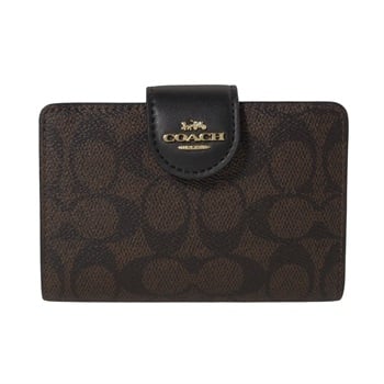 COACH(コーチ) ミディアム コーナー ジップ ウォレット・シグネチャー キャンバス CW786 IMXAQ<07 超ナツ>(ウォルナット/ブラック-フリー)