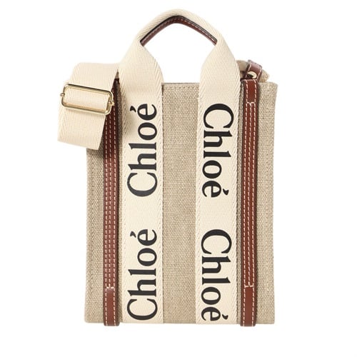 CHLOE(クロエ) リネン製Woodyノース-サウスミニトートバッグ CHC24AP243 I26 90U<08 予約会>