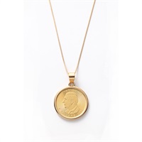 24金(純金)チャールズ国王メイプルリーフ 1/10オンスコイン・18金チェーン枠ネックレス<09 予約会>(キン-フリー)