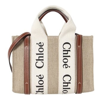 CHLOE(クロエ) WOODYミニトートバッグ CHC22AP237 I26 90U<11 3日間>(ホワイト/ブラウン-フリー)