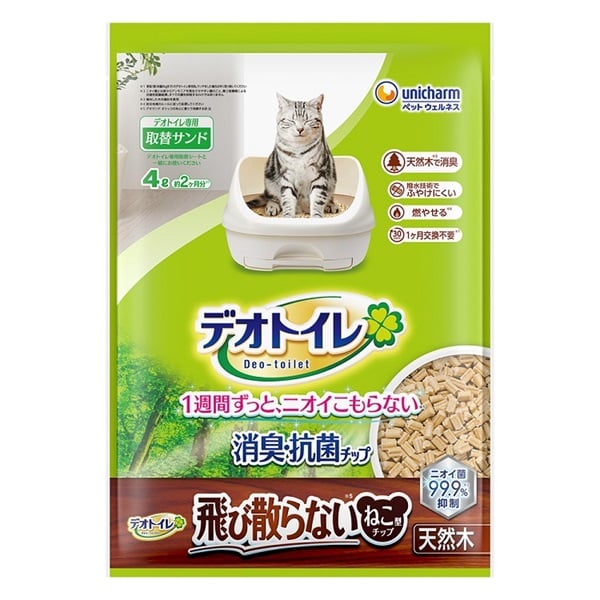 デオトイレ 消臭・抗菌チップ天然木チップ ユニ・チャーム(ねこ型 4L)