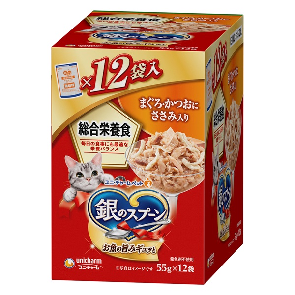 銀のスプーン パウチ 総合栄養食 まぐろ・かつおにささみ入り 55g×12袋