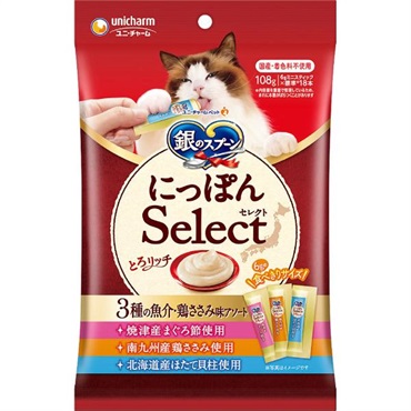 銀のスプーン 三ツ星グルメ おやつにっぽんSelect 108g 銀のスプーン ユニ・チャーム(とろ～りまぐろ入り鶏ささみ入りほたて貝柱入り)