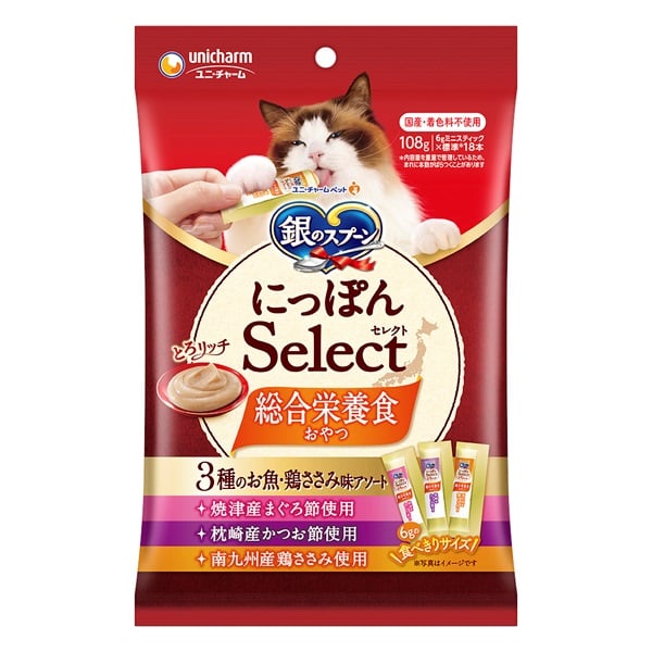 銀のスプーン 三ツ星グルメ おやつ にっぽんSelect 総合栄養食 とろリッチ 3種 まぐろ節&かつお節&鶏ささみ 108g ユニ・チャーム(108g)