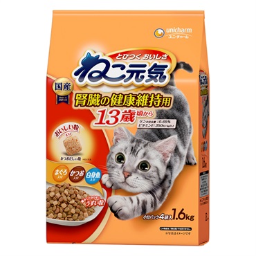 ねこ元気 腎臓の健康維持用 13歳頃から まぐろ･かつお･白身魚入り 1.6kg ユニ・チャーム