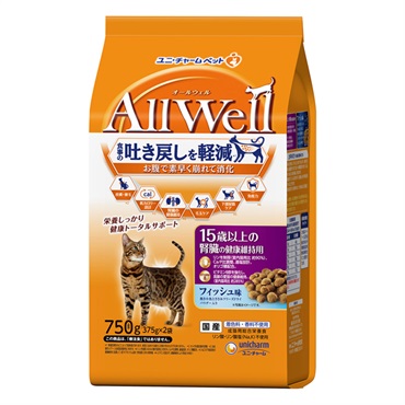 AllWell 15歳以上の腎臓の健康維持用 フィッシュ味挽き小魚とささみ フリーズドライパウダー入り 750g オールウェル AllWell ユニ・チャーム
