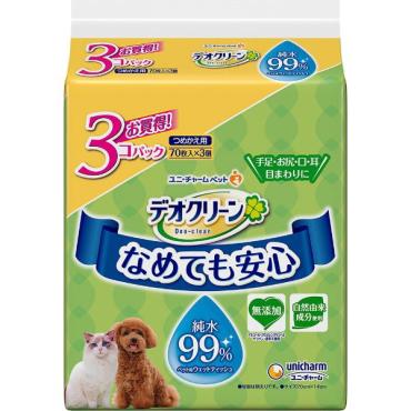 ユニチャーム ペット デオクリーン ～森の恵み～ 本体300ml×25本 ペットケア デオクリーン 純水99% ウェットティッシュ つめかえ用 70枚