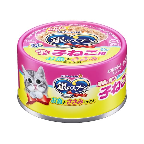 銀のスプーン 缶 健康に育つ子ねこ用 離乳から12ヶ月 お魚とささみミックス 70g ユニ・チャーム(70g)