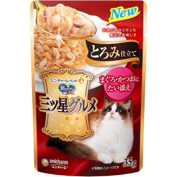 銀のスプーン 三ツ星グルメ パウチ とろみ仕立て まぐろ・かつおに鯛添え 35g 銀のスプーン ユニ・チャーム(4520699668214)