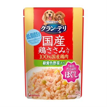 グラン・デリ 国産鶏ささみパウチ ほぐし 成犬用 緑黄色野菜入り 80g Gran-Deli ユニ・チャーム