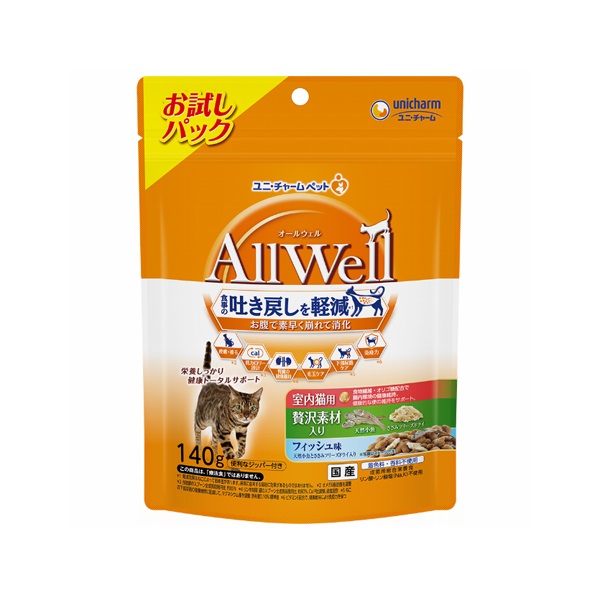 オールウェル AllWell フィッシュ味　ユニチャーム　18袋 オールウェル 室内猫用 贅沢素材入り フィッシュ味 天然小魚とささみ
