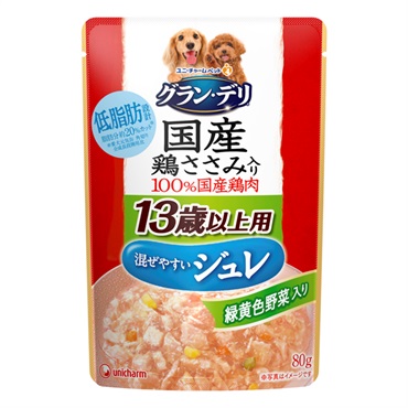グラン・デリ 国産鶏ささみパウチ ジュレ 13歳以上用 緑黄色野菜入り 80g Gran-Deli ユニ・チャーム