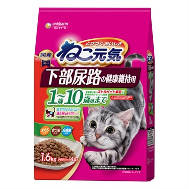 ねこ元気 下部尿路の健康維持用 1歳～10歳頃まで まぐろ･かつお･白身魚入 1.6Kg ユニ・チャーム