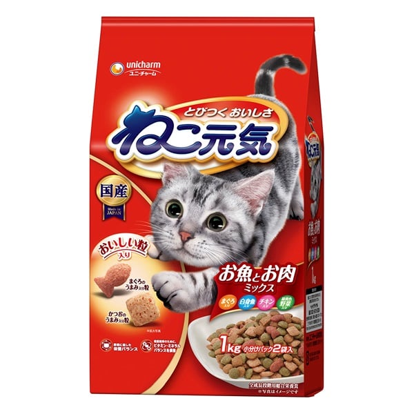 ねこ元気 お魚とお肉ミックス まぐろ･白身魚･チキン･緑黄色野菜入り 1.0kg ユニ・チャーム(1.0kg)