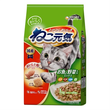 ねこ元気 お魚と野菜入りミックス まぐろ･かつお･白身魚･緑黄色野菜入り 1.0kg ユニ・チャーム