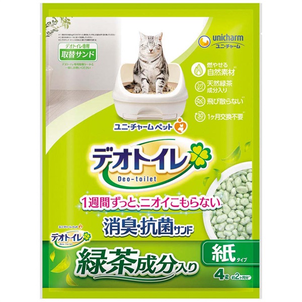 1週間消臭・抗菌デオトイレ飛散らない緑茶成分入り・消臭サンド 4L ユニ・チャーム(緑茶成分入り・消臭サンド)