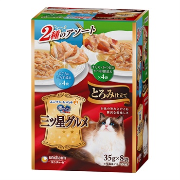 銀のスプーン 三ツ星グルメ パウチ とろみ仕立て まぐろにしらす添え&まぐろ･かつおにかつお節添え 35g×8袋 ユニ・チャーム