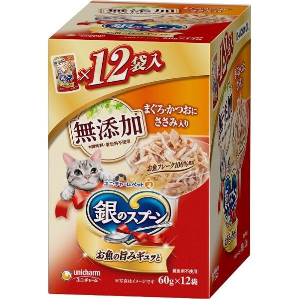 銀のスプーン　パウチ　まぐろかつおにささみ入　60g 12袋入　１０箱　１２０袋 銀のスプーン パウチ 無添加まぐろ・かつおにささみ入り 60g×12袋 銀の