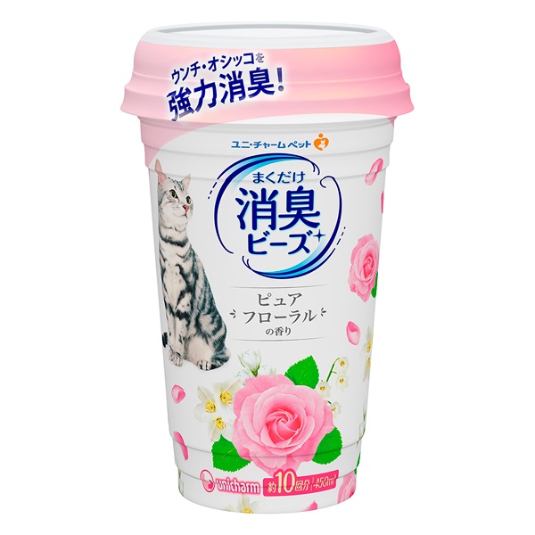 消臭ビーズ 猫トイレまくだけ消臭ビーズ ピュアフローラルの香り 450ml ユニ・チャーム(450ml)