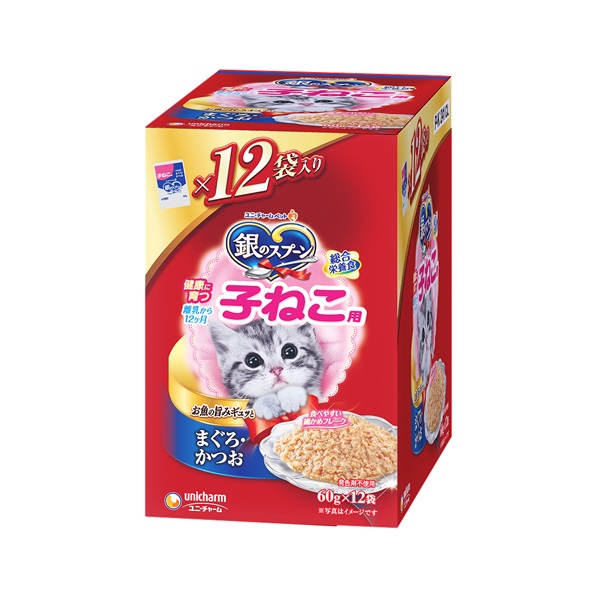 銀のスプーン 健康に育つ子ねこ用 まぐろ・かつお 60g×12袋 ユニ・チャーム(720g)